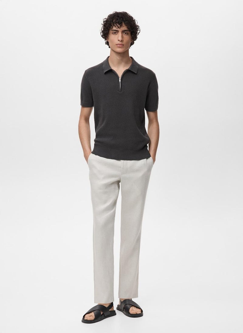 Mango Man Openwork Knitted Polo Shirt  - Image 4