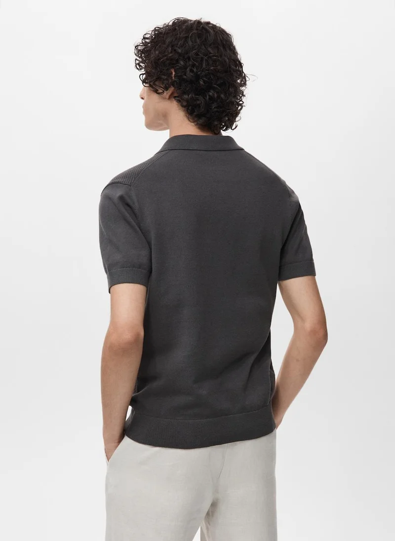 Mango Man Openwork Knitted Polo Shirt