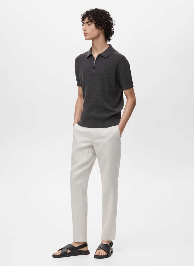 Mango Man Openwork Knitted Polo Shirt  - Image 3