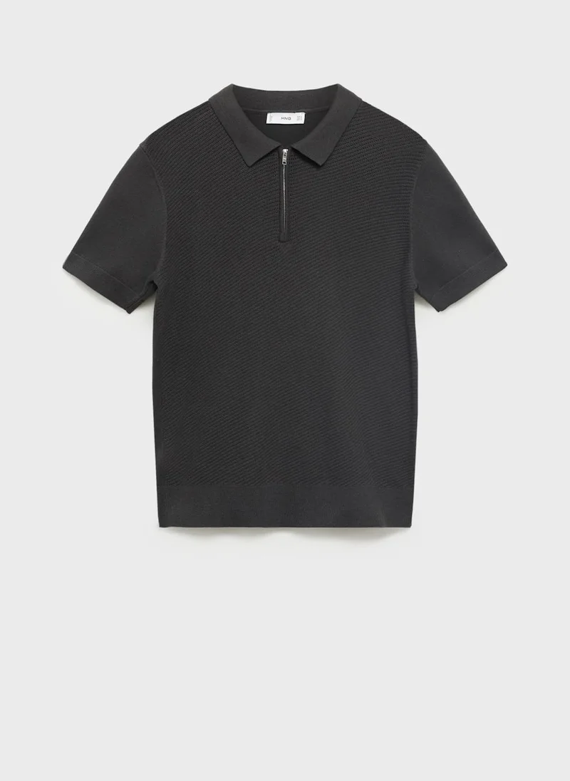 مانجو مان Openwork Knitted Polo Shirt