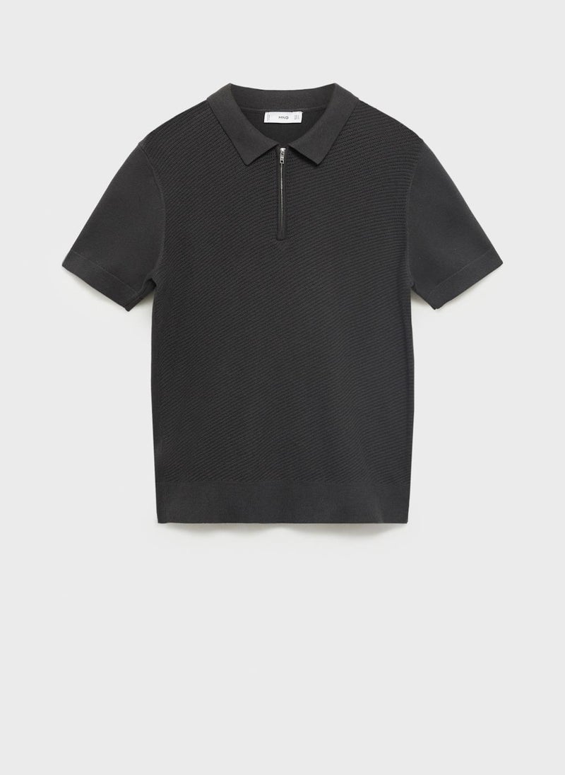 Mango Man Openwork Knitted Polo Shirt  - Image 5