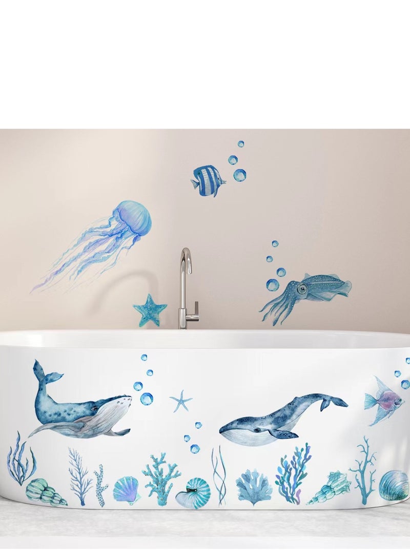 2 sheet Ocean Fish Wall Stickers, Sea Bottom Wall Stickers Marine Life Animal Wall Stickers Removable Waterproof Peel and Stick for Kids Bathroom  - Image 4