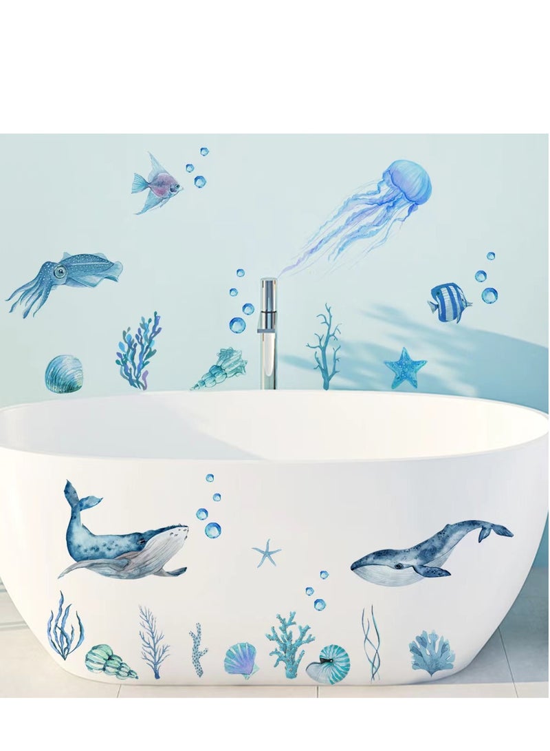 2 sheet Ocean Fish Wall Stickers, Sea Bottom Wall Stickers Marine Life Animal Wall Stickers Removable Waterproof Peel and Stick for Kids Bathroom  - Image 3