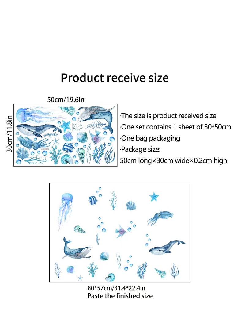 2 sheet Ocean Fish Wall Stickers, Sea Bottom Wall Stickers Marine Life Animal Wall Stickers Removable Waterproof Peel and Stick for Kids Bathroom  - Image 5