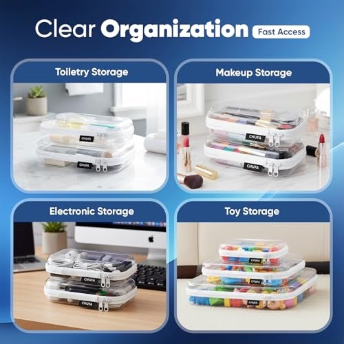 chufa 6 Pack Clear Hard Shell Zipper Case, See-Through Hard Plastic Organizer Pouches for Travel – Toiletries, Makeup, Electronics & Pencils, Crush-Resistant Storage, 3 Sizes (2 Small/2 Medium/2 Large) - Image 5