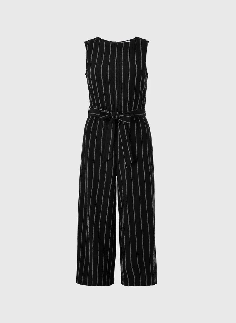 Matalan Black Black Stripe Belted Culotte Jumpsuit for Women | Best Price UAE