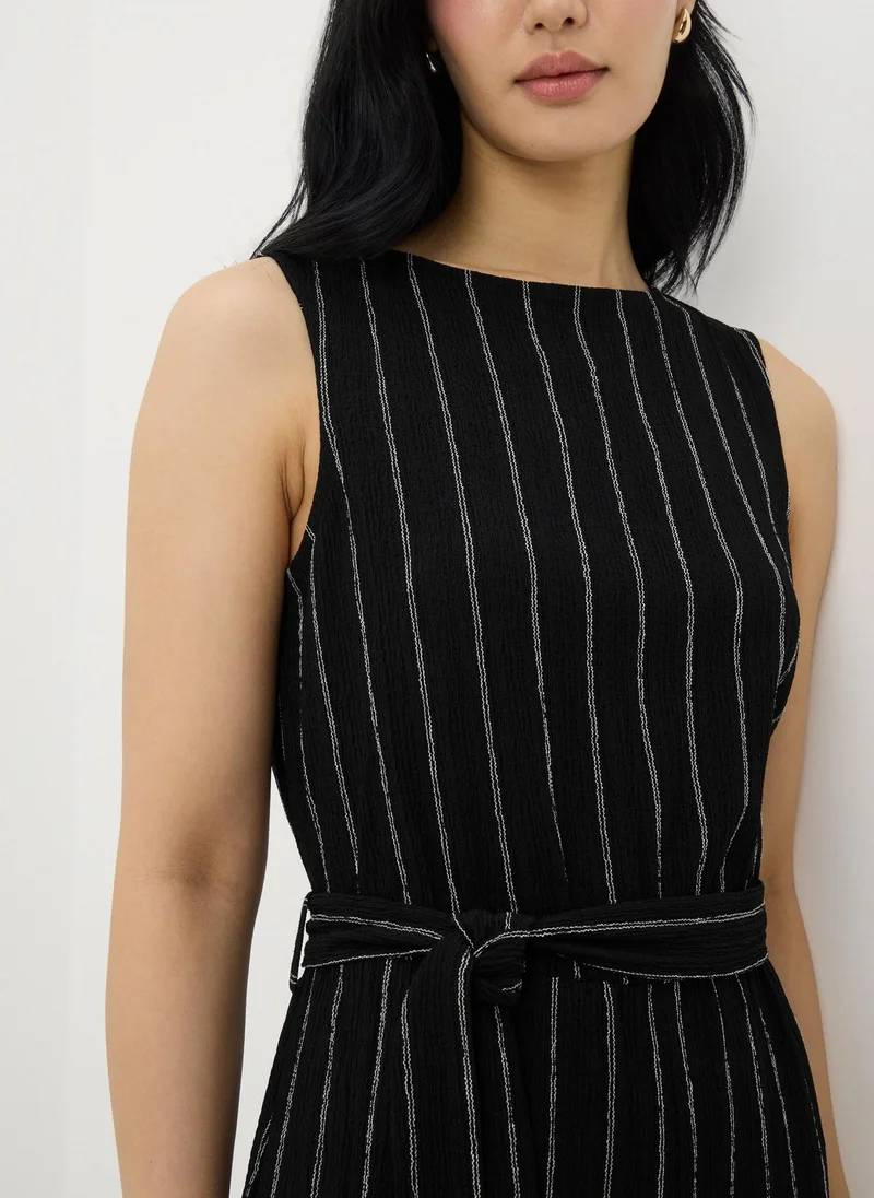 ماتلان Black Stripe Belted Culotte Jumpsuit