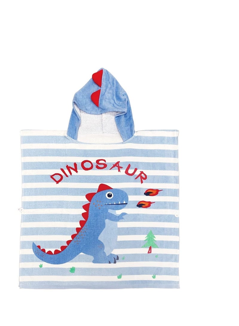 Y&D Kids Bath Towel,Children Hooded Towel, Microfiber Towel Super Soft, Robe Poncho Bathrobe, for Boys Girls Swimming Beach Holiday Water Playing, Cartoon Animal Pattern (Blue Dinosaur) - Image 2