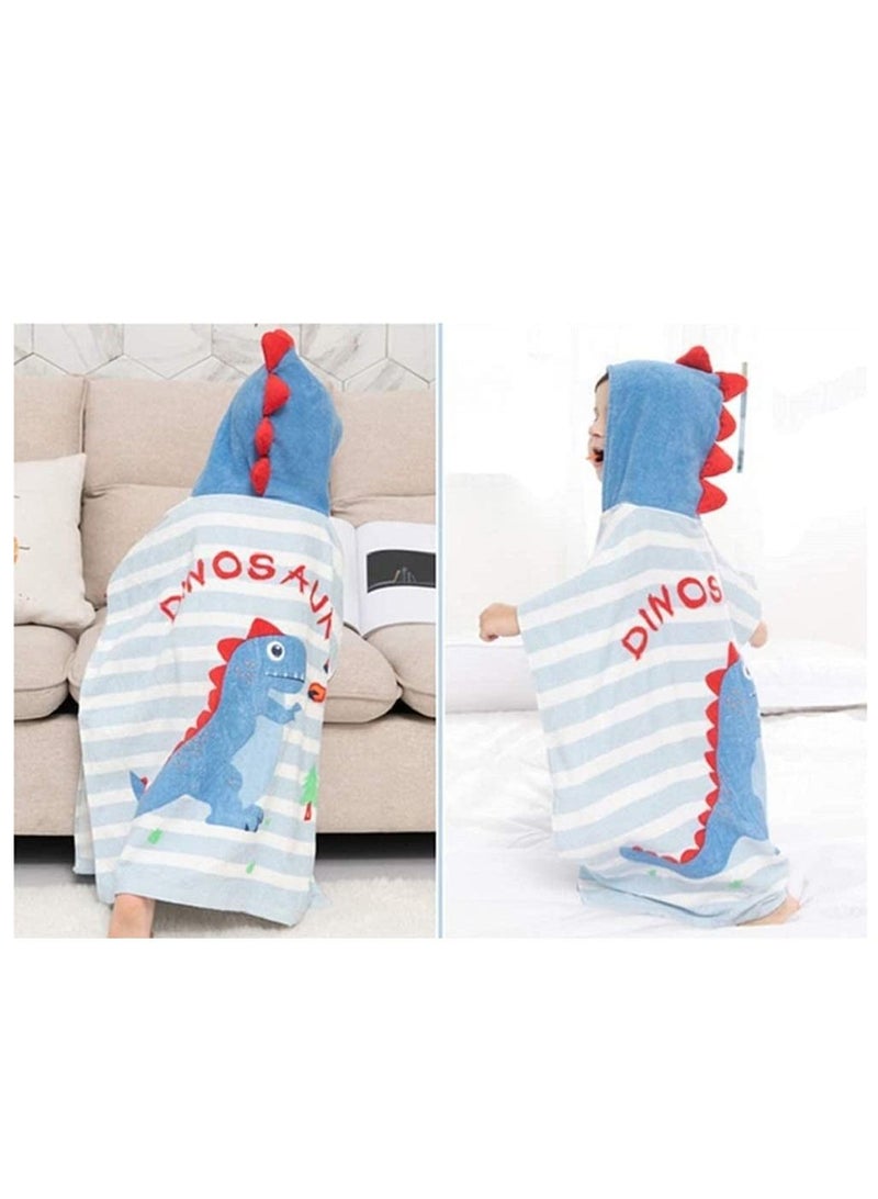 Y&D Kids Bath Towel,Children Hooded Towel, Microfiber Towel Super Soft, Robe Poncho Bathrobe, for Boys Girls Swimming Beach Holiday Water Playing, Cartoon Animal Pattern (Blue Dinosaur) - Image 5