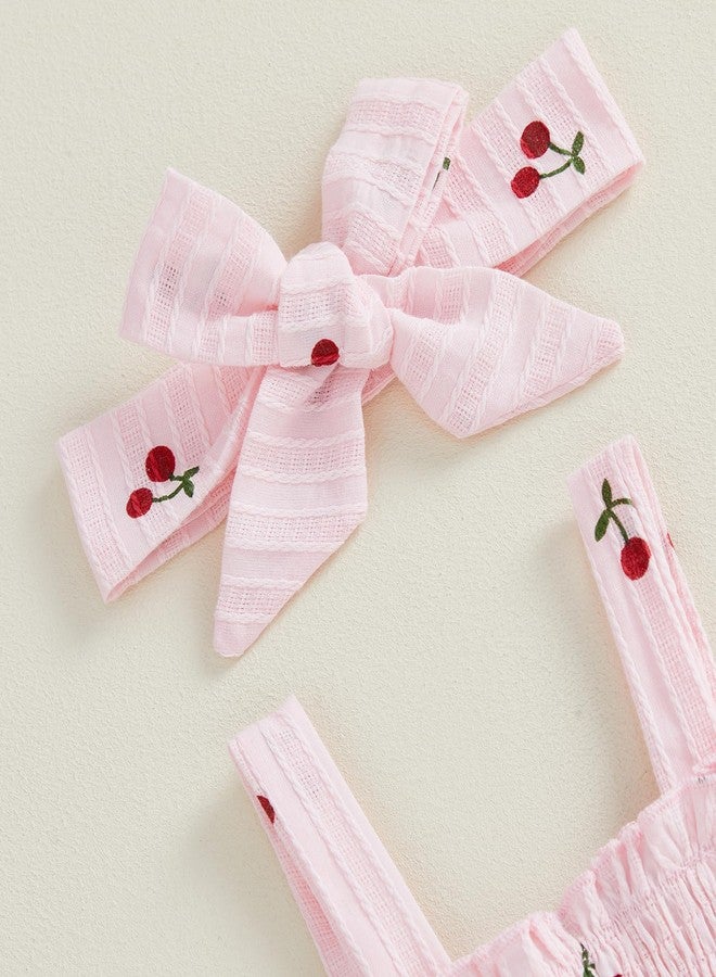 Thorn Tree Infant Girl Clothes Baby Outfits Sleeveless Strap Dress Tops Bloomer Shorts Bow Headband 3Pcs Summer Outfit (Pink, 3-6 Months) - Image 5