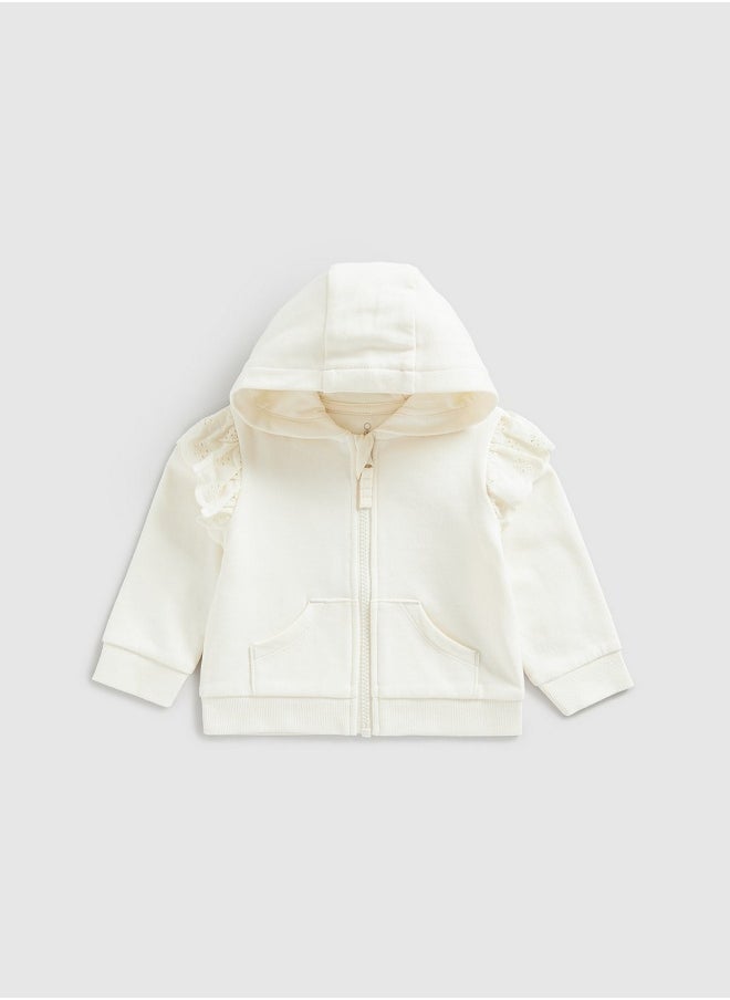 mothercare هودي بسحاب مع كشكشة وتطريز كريمي  - Image 1