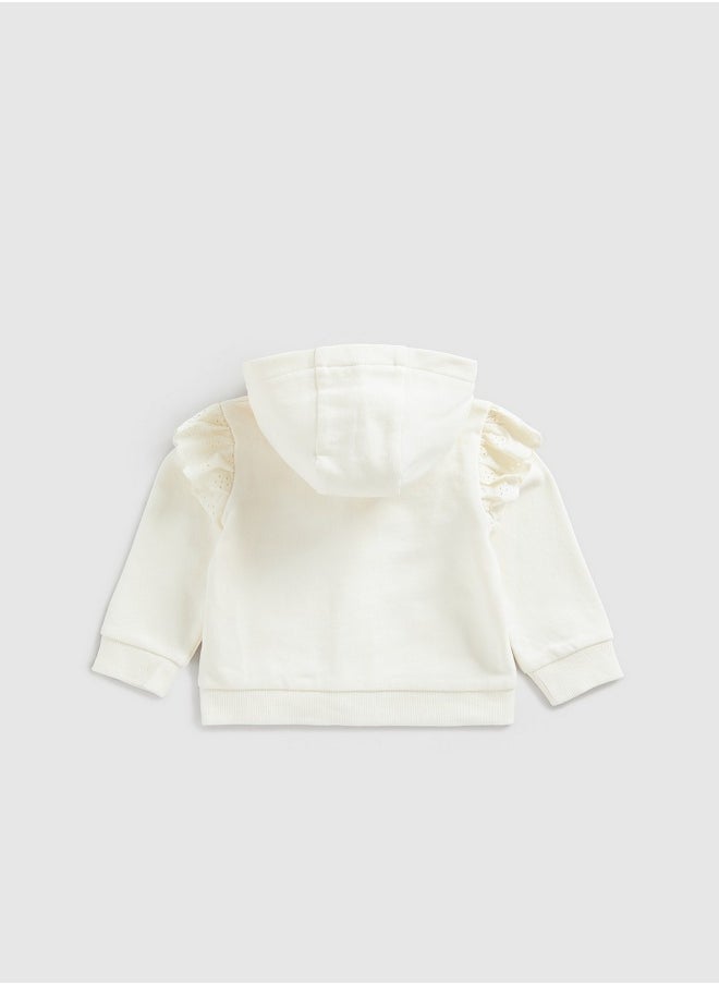 mothercare هودي بسحاب مع كشكشة وتطريز كريمي  - Image 2