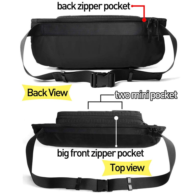 SEAFEW Large Waterproof Black Waist Bag Fanny Pack For Men Women Belt Bag Pouch Hip Bum Chest Bags with Adjustable Strap, Premium Lightweight Fanny Pack For Gym Fitness Workout Travel Work Commuting - Image 4