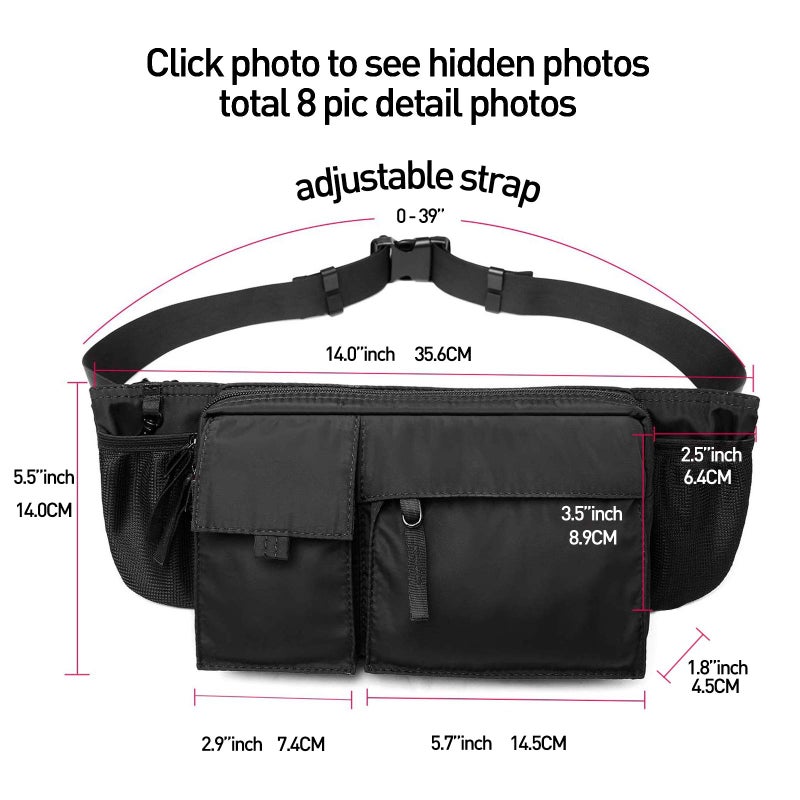 SEAFEW Large Waterproof Black Waist Bag Fanny Pack For Men Women Belt Bag Pouch Hip Bum Chest Bags with Adjustable Strap, Premium Lightweight Fanny Pack For Gym Fitness Workout Travel Work Commuting - Image 5