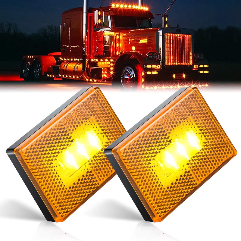 nifeida LED Side Marker Lights 4 LED Waterproof Square Stud Mount Trailer Clearance Light Side Reflex Running Lights for Truck RV Boat Camper Trailers2 Amber