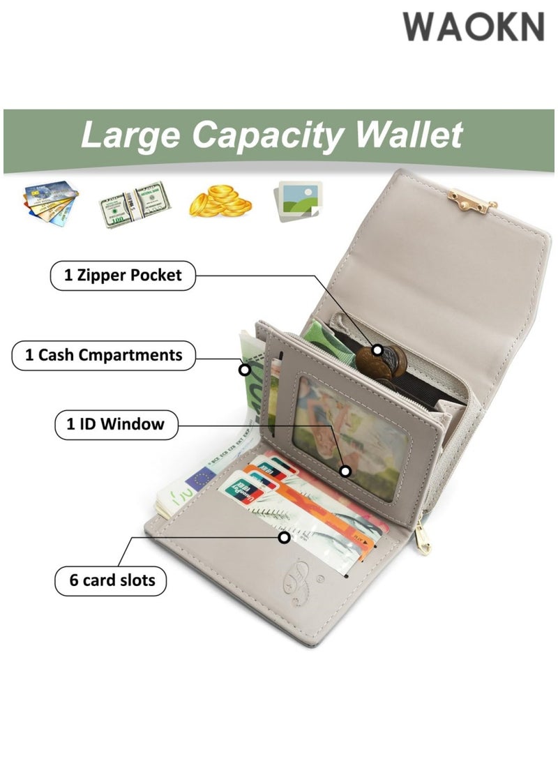 دبليو أيه أو كي أن محفظة نسائية صغيرة مصنوعة من جلد نباتي ناعم مع العديد من الجيوب، محفظة صغيرة للنساء مع فتحات للعملات والبطاقات، أخضر 1، عصري - Image 2