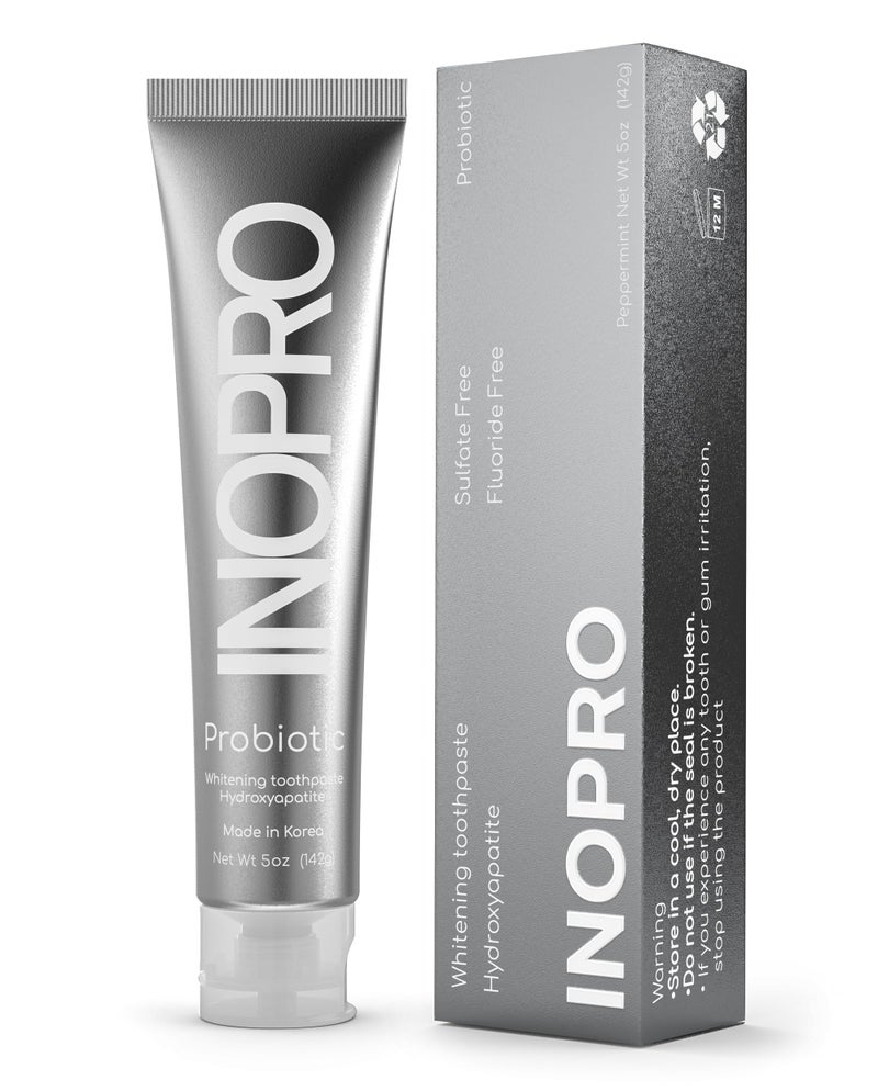 InoPro Whitening Hydroxyapatite Toothpaste with Probiotic for Sensitive Teeth Fluoride Free Enamel Repair Remineralizing Toothpaste SLS Free Baking Soda Coconut Oil 5oz - Image 1