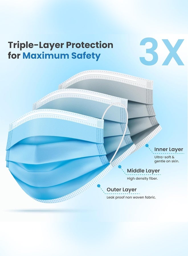 عبوة من 50 كمامة زرقاء للاستخدام مرة واحدة، ثلاث طبقات، قابلة للتنفس، مناسبة للبالغين، مثالية للاستخدام في الهواء الطلق، المنزل، المكتب، المدرسة - Image 5