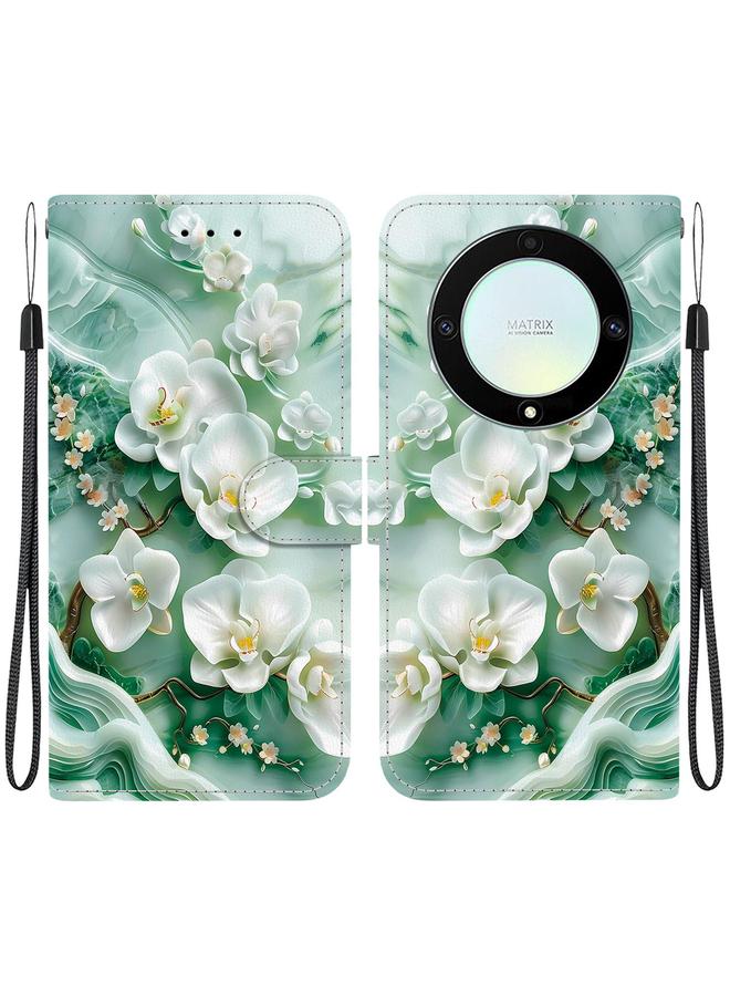 اس-توب جراب هاتف Honor X9a من الجلد برسومات ملونة وملمس كريستالي - Image 1