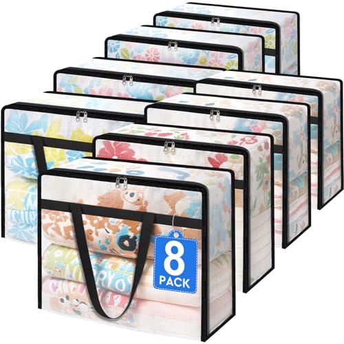 TasticTotes 8 Pack Clear Storage Bags for Comforter, Clothes & Bedding, Plastic Blanket Storage with Zipper and Handle, Moving Bags, Closet Organizer and Under-Bed Storage (40L) - Image 1