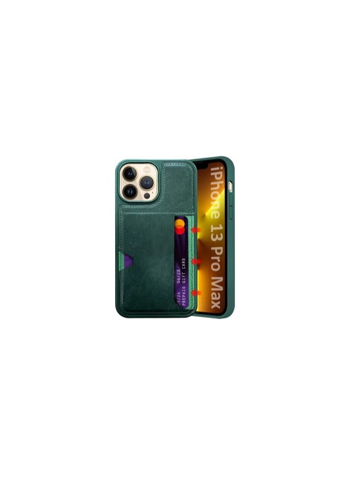 CATANES iPhone 13 Pro Max Case Leather Antifingerprint Cover with Wallet Card Slot Shell, Side Insert Card Holder, Anti Fall Protection - Green  - Image 1
