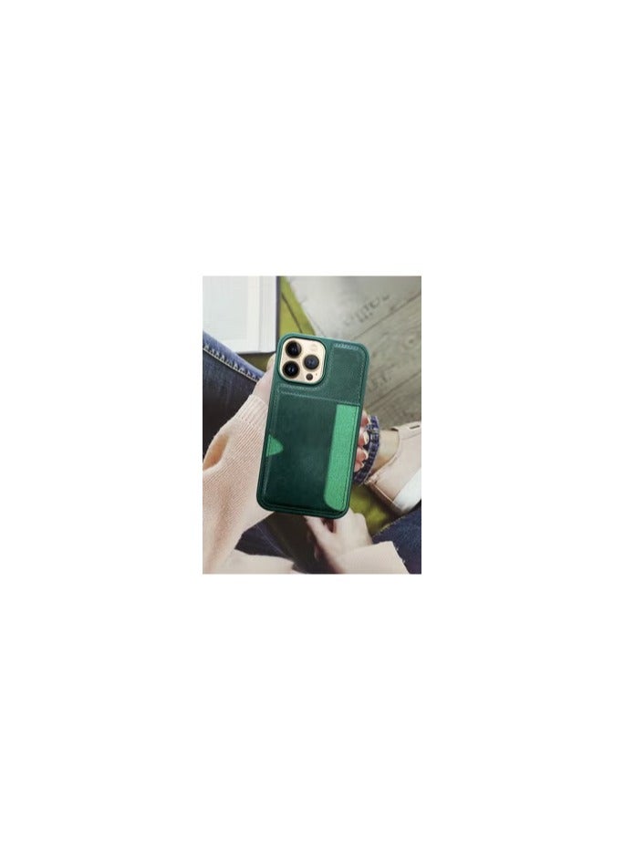 CATANES iPhone 13 Pro Max Case Leather Antifingerprint Cover with Wallet Card Slot Shell, Side Insert Card Holder, Anti Fall Protection - Green  - Image 2