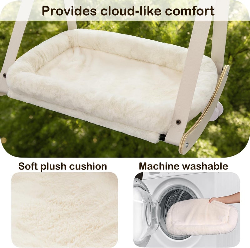 Kilodor Cat Window Perch, Cat Hammock for Window with 4 Strong Suction Cups - Easy Assembly, Solid Wood Frame with Large Cats Bed - Supports Up to 40lbs for Indoor Cats Beige - Image 3
