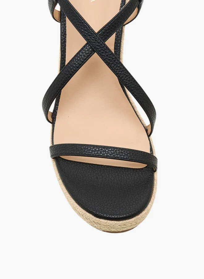 Flora Bella By Shoexpress Textured Cross-Strap Wedge Heel Sandals with Hook and Loop Closure