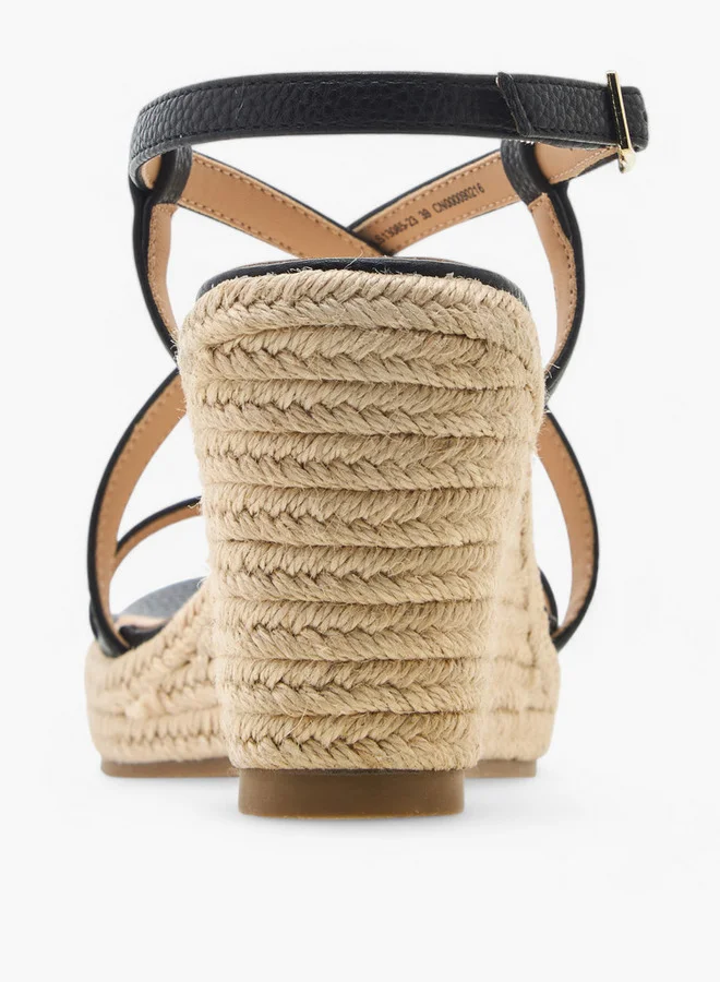 Flora Bella By Shoexpress Textured Cross-Strap Wedge Heel Sandals with Hook and Loop Closure