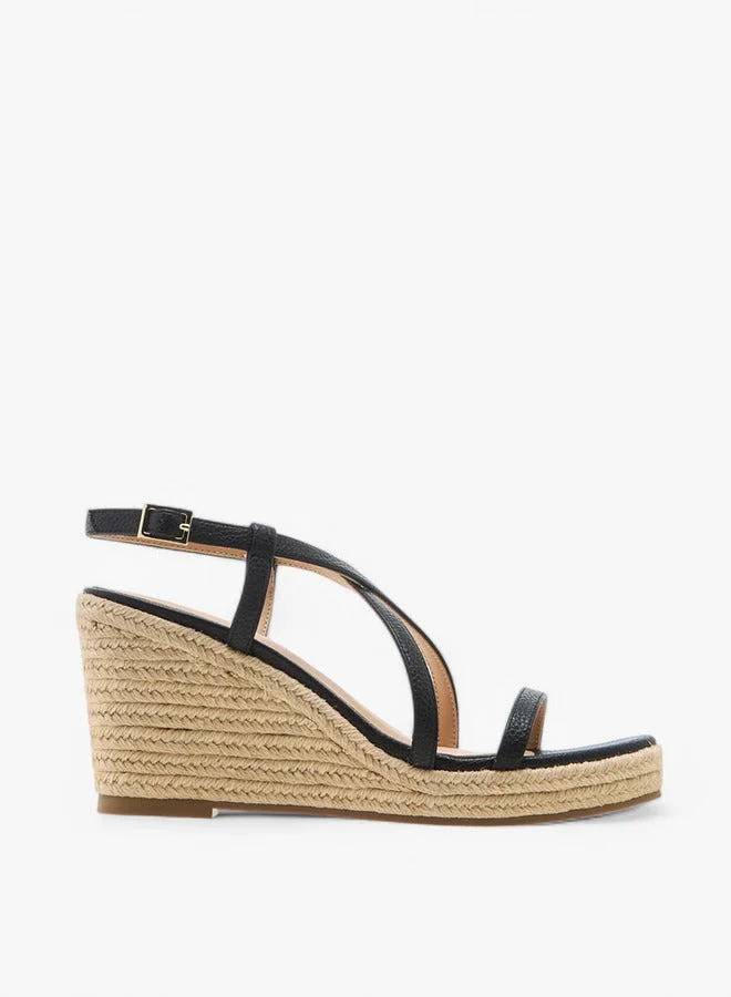 Textured Cross-Strap Wedge Heel Sandals with Hook and Loop Closure