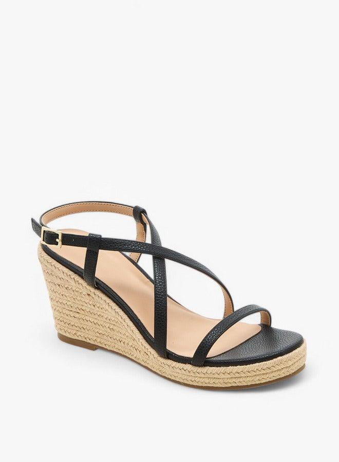 Flora Bella By Shoexpress Textured Cross-Strap Wedge Heel Sandals with Hook and Loop Closure - Image 1