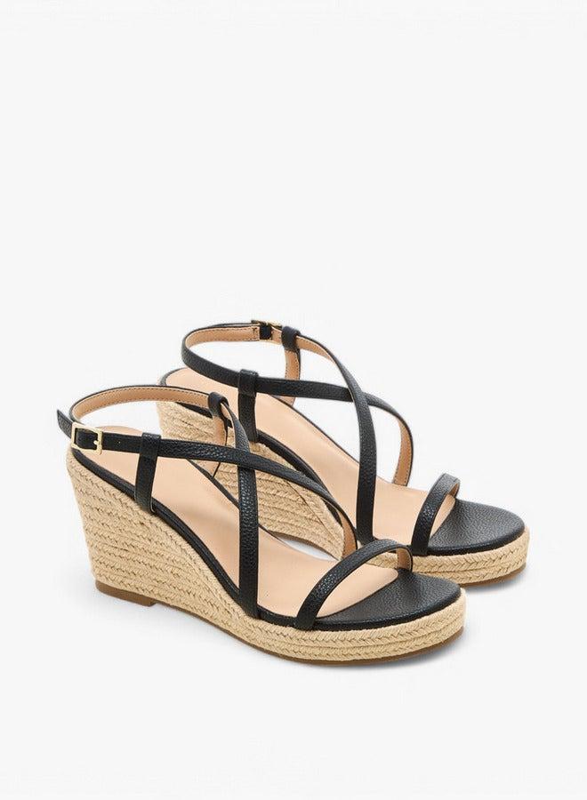 Flora Bella By Shoexpress Textured Cross-Strap Wedge Heel Sandals with Hook and Loop Closure - Image 3