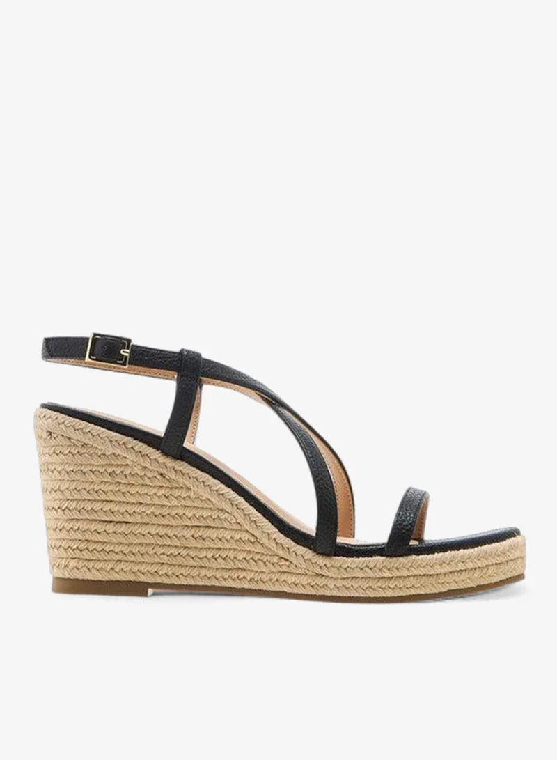 Flora Bella By Shoexpress Textured Cross Strap Wedge Heel Sandals with Buckle Closure
