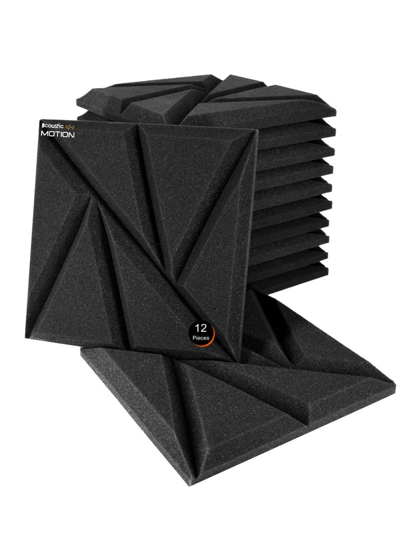 Acoustic Motion Acoustic Foam Panels-Sound Proof GEOMETRIC Panel With Self-Adhesive Set Of 12 3X30X30Cm Dark Grey Stylish Acoustic Panels Basic For studio,recording,home,office,Acoustic Room Treatment - Image 1