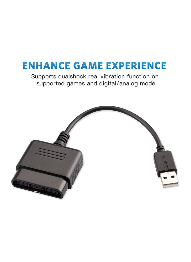 Y&D - PS2 Controller to USB Adapter Converter Cable, Compatible with Sony PS1/PS2 Gamepad PS3/PC (Black) - Image 1