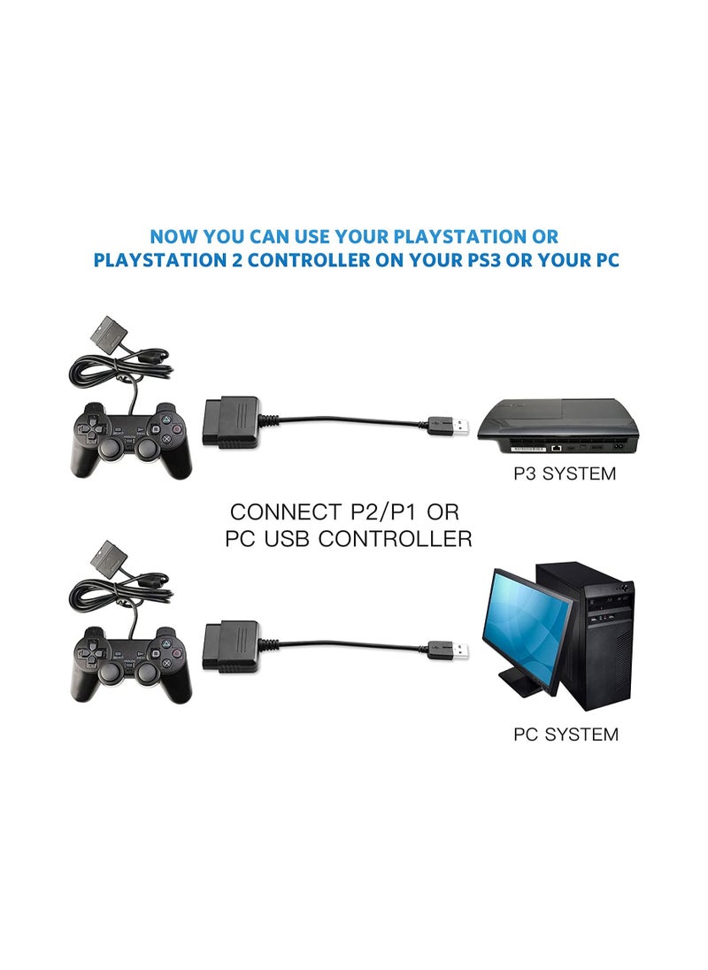 Y&D - PS2 Controller to USB Adapter Converter Cable, Compatible with Sony PS1/PS2 Gamepad PS3/PC (Black) - Image 1