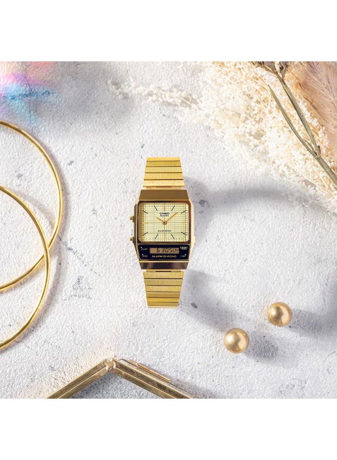 CASIO AQ-800EG-9ADF Vintage Analog Digital Unisex Watch Gold Tone Stainless Steel Band Dual Time Water Resistant - Image 3