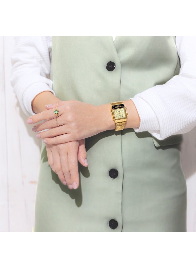 CASIO AQ-800EG-9ADF Vintage Analog Digital Unisex Watch Gold Tone Stainless Steel Band Dual Time Water Resistant - Image 4