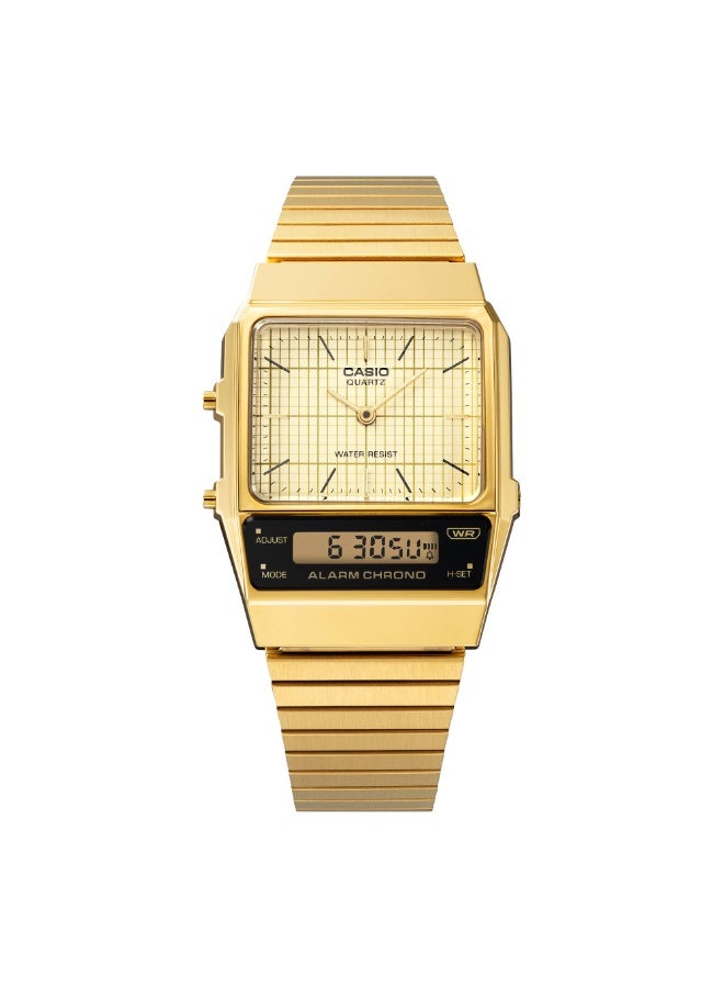 CASIO AQ-800EG-9ADF Vintage Analog Digital Unisex Watch Gold Tone Stainless Steel Band Dual Time Water Resistant - Image 2