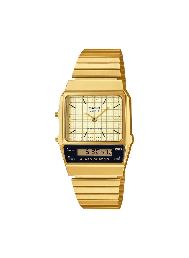 CASIO AQ-800EG-9ADF Vintage Analog Digital Unisex Watch Gold Tone Stainless Steel Band Dual Time Water Resistant - Image 1