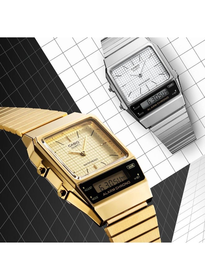 CASIO AQ-800EG-9ADF Vintage Analog Digital Unisex Watch Gold Tone Stainless Steel Band Dual Time Water Resistant - Image 5
