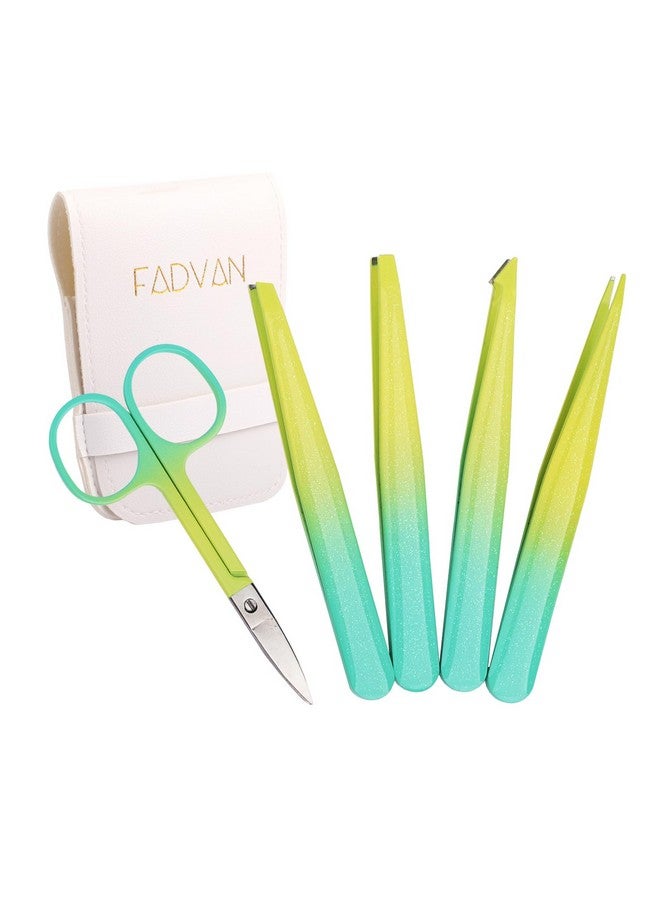 فادڤان مجموعة ملاقط الحواجب، 5 قطع ملاقط لإزالة شعر الوجه للنساء، مقص حواجب لإزالة الشعر الناشئ تحت الجلد، ملاقط احترافية دقيقة من الفولاذ المقاوم للصدأ، ملاقط حواجب للنساء والرجال (ليموني) - Image 1