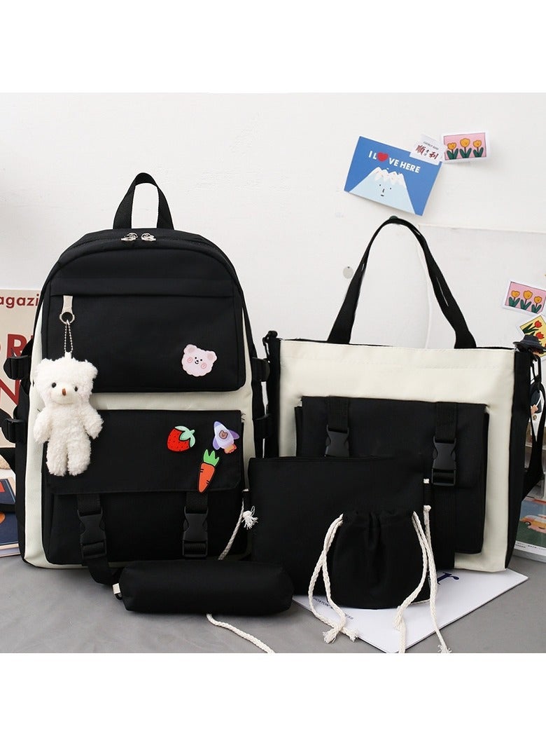 AUTOYSUR مجموعة من 5 قطع من حقائب الظهر، حقائب ظهر للأطفال، حقيبة مدرسية للأطفال، حقيبة ظهر كتب مدرسية للمراهقين، حقيبة ظهر سفر كرتونية، حقيبة كتف، حقيبة يد (أسود) - Image 2