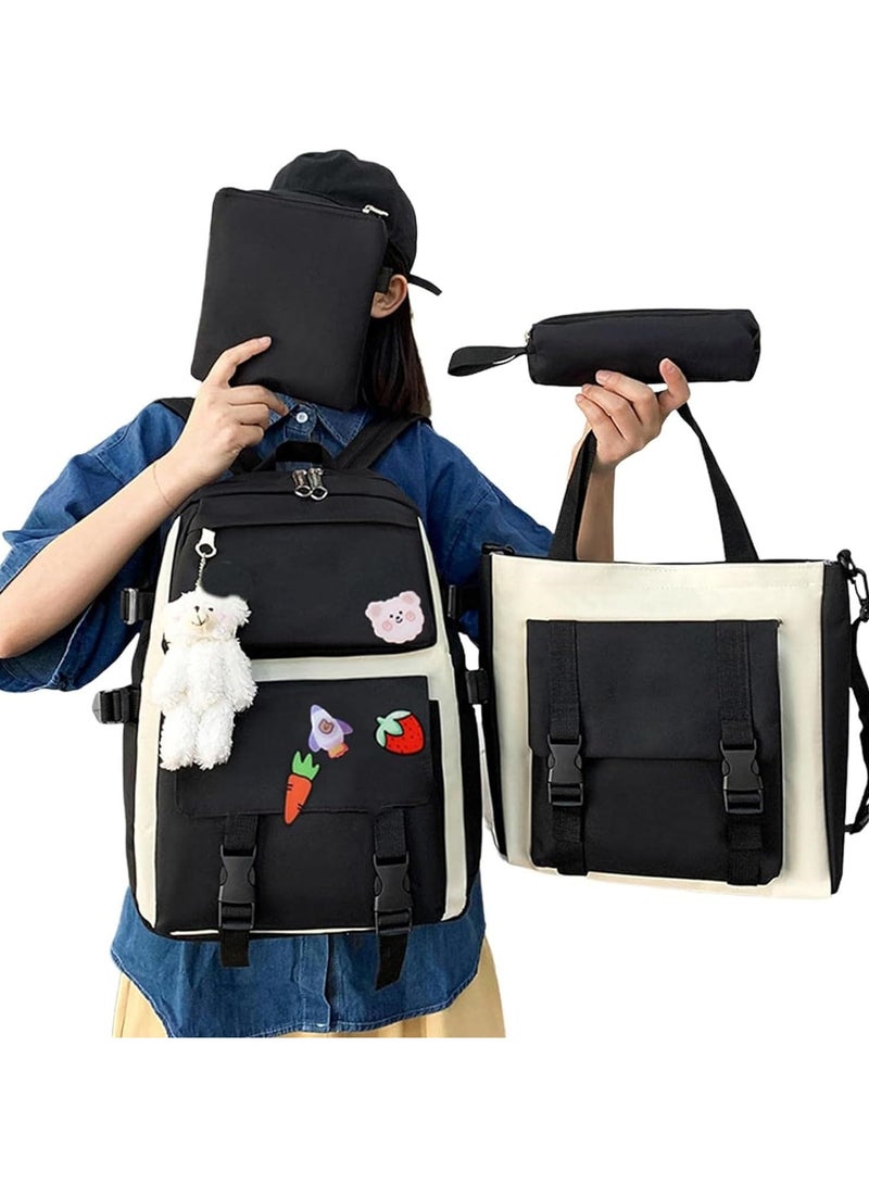 AUTOYSUR مجموعة من 5 قطع من حقائب الظهر، حقائب ظهر للأطفال، حقيبة مدرسية للأطفال، حقيبة ظهر كتب مدرسية للمراهقين، حقيبة ظهر سفر كرتونية، حقيبة كتف، حقيبة يد (أسود) - Image 4