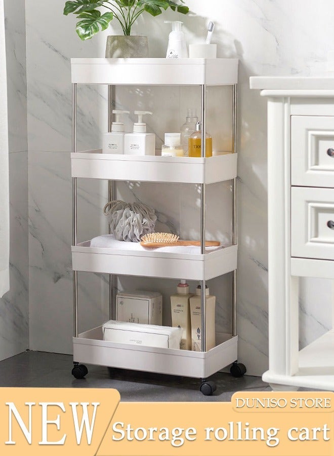 DUNISO 4 Tier Storage rolling cart with 4 Universal Wheels, Multipurpose Organizer Trolley, Rolling Utility Shelves for Narrow Space, Kitchen, Bathroom, Laundry, Living Room - Image 1