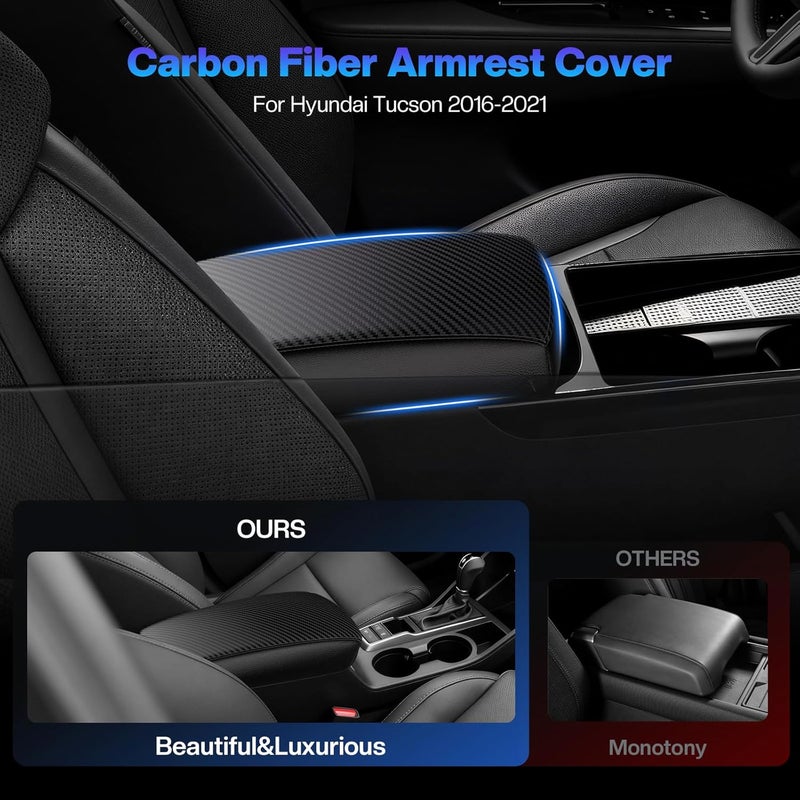 Autorder Custom Fit for Center Console Cover 2016-2021 Hyundai Tucson Accessories Carbon Fiber Armrest Covers Waterproof Anti-Scratch Center Console Protector Pad (Not for 2022 Tucson) - Image 2