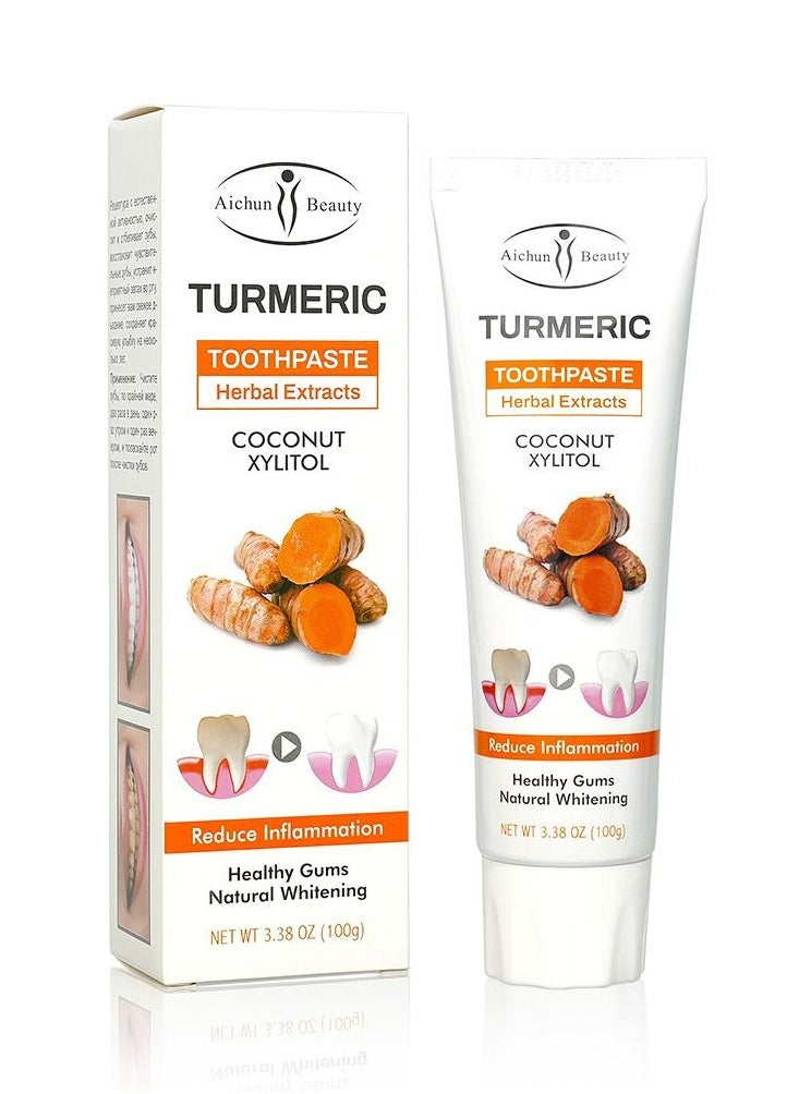 Aichun beauty Turmeric Toothpaste Herbal Extracts Coconut Xylitol Reduce Inflammation 100 g 