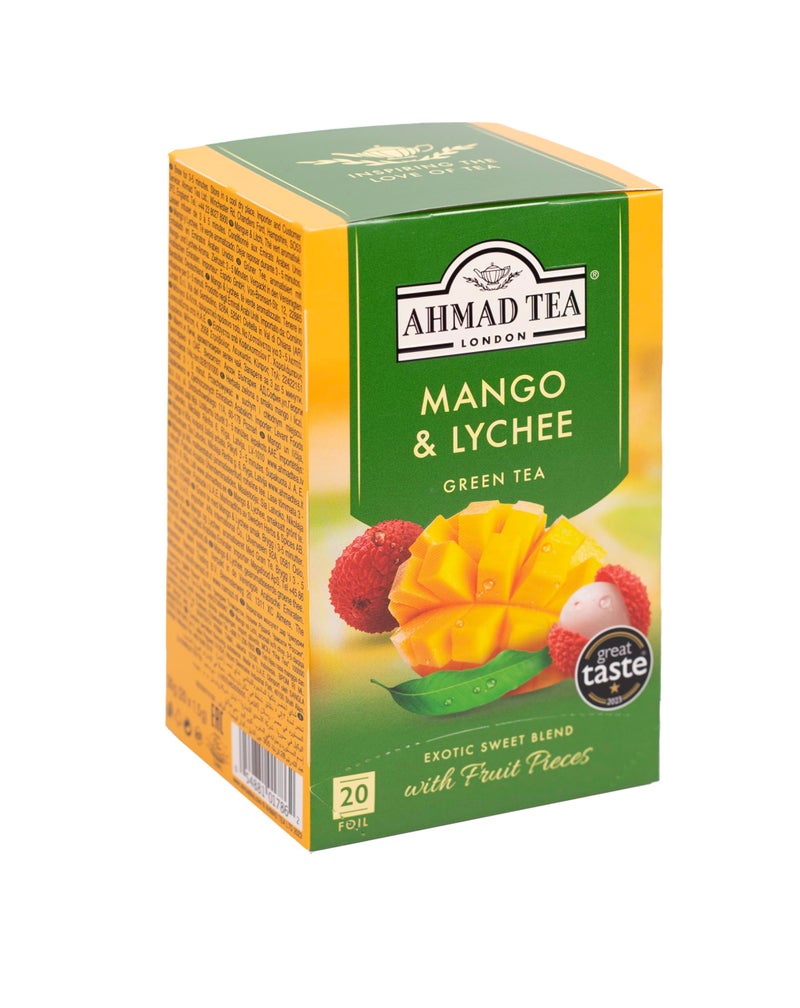 Ahmad Tea Mango & Lychee Flavored Green Tea with Fruit Pieces, 20 Count, Pack of 6 - Image 5