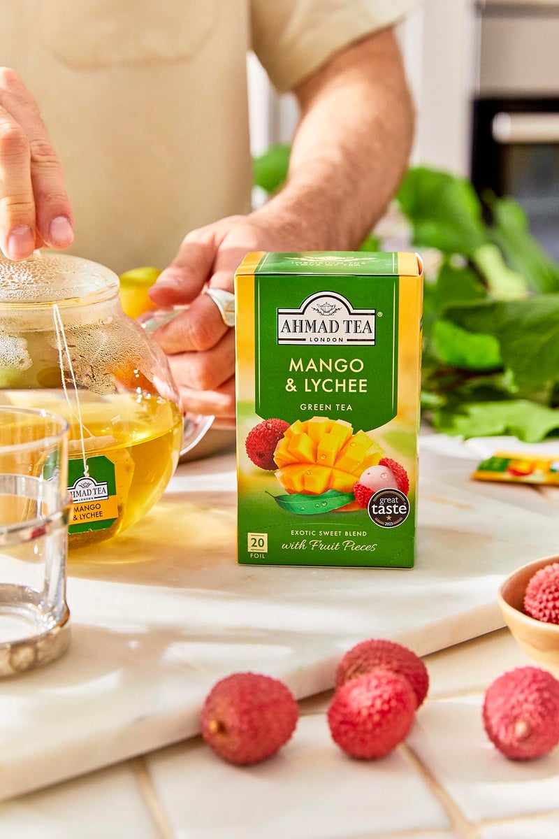 Ahmad Tea Mango & Lychee Flavored Green Tea with Fruit Pieces, 20 Count, Pack of 6 - Image 3