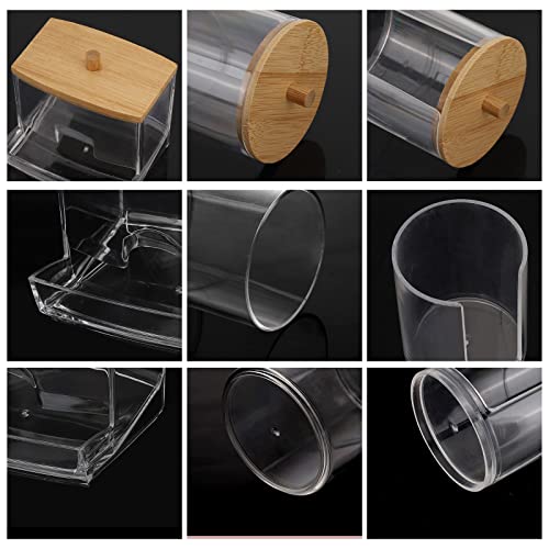 Tbestmax Bathroom Organizer Accessories Set-10 OZ,7 OZ Qtips Holder Storage with Brown Wood Lids, Cotton Ball/Swabs Dispenser, Apothecary Container Jar 3 Pcs - Image 4